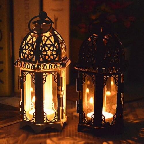 Moroccan Style Candle Holder Votive Candle Holder Hanging Lantern Iron Stained Glass Lantern Candlestick Home Decoration