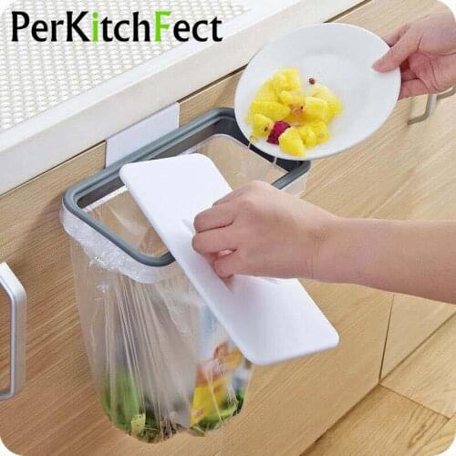 Portable Garbage Bag Racks Plastic Rubbish Bag Holder Cupboard Trash Storage Rack Kitchen Cabinet Door Basket Hanging Waste Bin