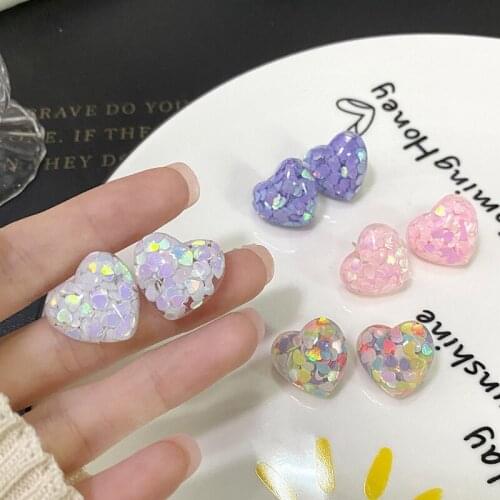 ZiccoWong Colorful Sequin Heart Earstud Earring For Women Girls 2021 Trendy Fashion Stud Earring Summer Sweet Friend Jewelry
