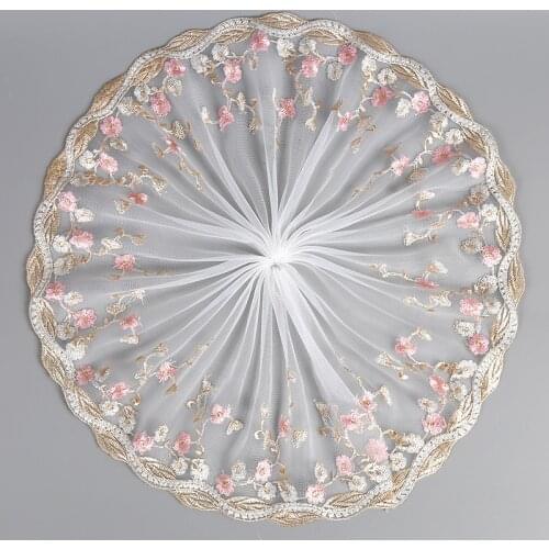 1Y Width 21CM Pink Flower Embroidery Lace Fabric For Women Dolls Dress Curtain Decoration
