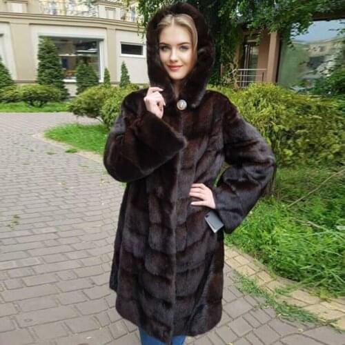 Mink Fur Coat Women Winter Natural Fur Coats Female Warm Thick Long Hooded Genuine Leather Jacket 2021 New