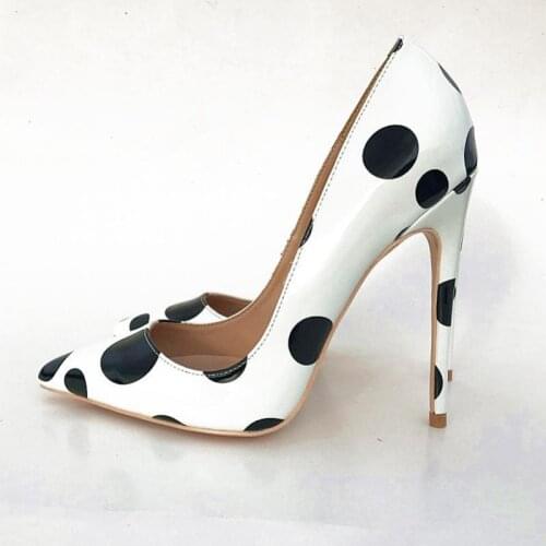 2021 Summer Womens Pumps Black White Polka Dot High Heel Shoes Lady Shallow Pointed Toe Single Shoes Thin Heels Office Shoes