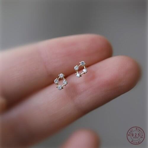 925 Sterling Silver French Simple Pavé Crystal Hollow Diamond Stud Earrings Women Light Luxury Plating 14k Gold Wedding Jewelry