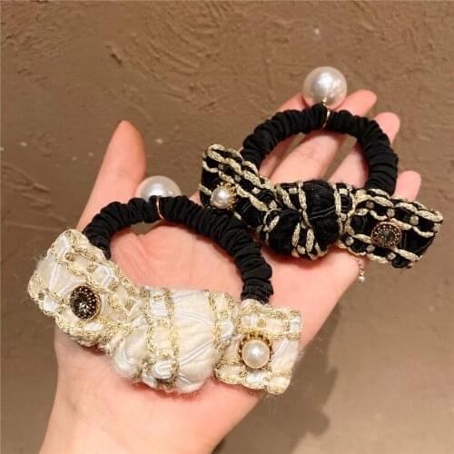 Women Girl Hair Ties Elastic Bands Camellia Plaid Flower Floral Pearl Bow Knot Scrunchies Korean Head Accessories Wholesale