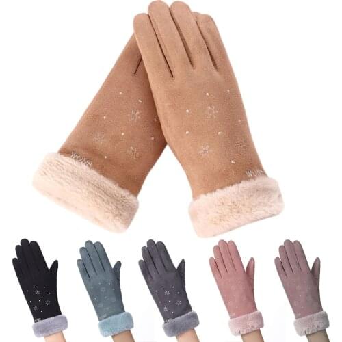 Women Gloves Winter Touch Screen 2021 Female Suede Furry Warm Full Finger Gloves Lady Winter Outdoor Sport Driving Women Gloves
