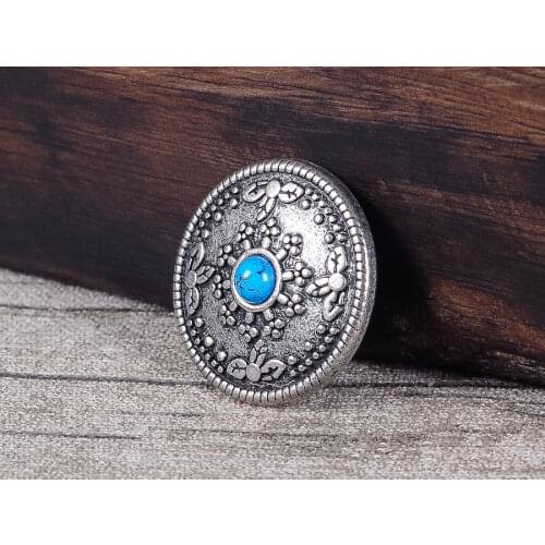 10PC 26MM Bule Turquoise Sunburst Old Silver Floral Rope Leathercraft Conchos