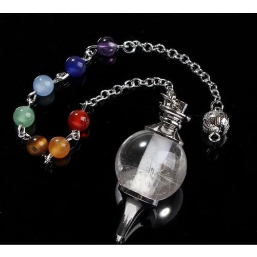 100-Unique 1 Pcs Silver Plated Natural Rock Crystal Stone Beads Chain Dowsing Healing Chakra Pendulum Pendant