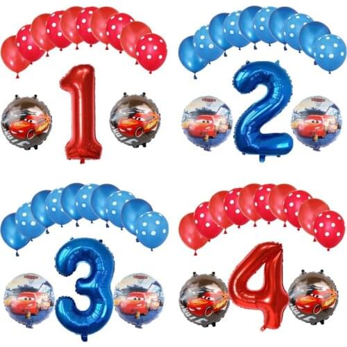 13pcs Mcqueen Car Birthday Cake Foil Balloons Baby Shower Party Decorations Kids 18inch Round Car Helium Ballons Childrens Toys