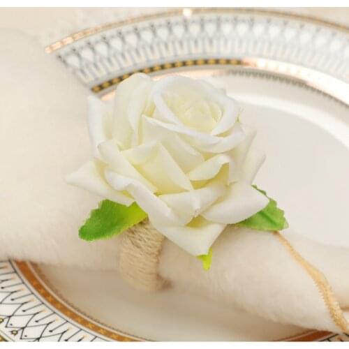 4Pcs Handmade Silk Flower Napkin Rings Wedding Rose Napkin Ring Serviette Buckles Holder for Table Decoration, Thanksgiving Day