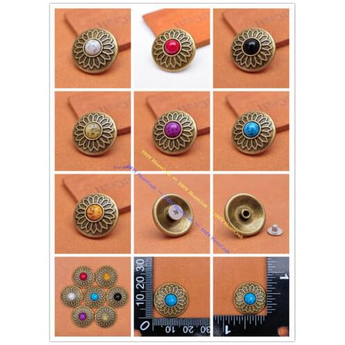 7X MIX COLORS BRASS FLOWER LEATHERCRAFT SADDLE HEADSTALL TURQUOISE CONCHO SCREWBACK 20MM