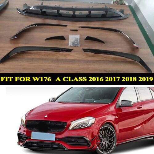 8PCS Front Anterior lip Splitters Canards For Benz A Class W176 A200 A250 A45 Side Bumper Trims 2016 2017 2018 2019 abs black