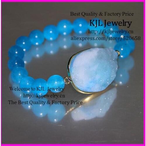 Free ship! 5pcs/lot Freedom shape natural Drusy crystal stone bead bracelet, Druzy glass stone connector elastic bracelet