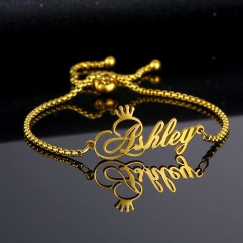 Custom Name Bracelets for Women Girls Stainless Steel Customized Personalized Crown Letter Adjustable Bracelet Fashion Jewelry