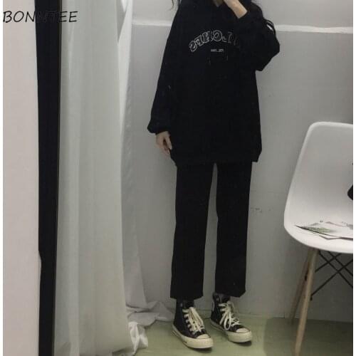 Casual Pant Women All-match High Elastic Waist Spring Students Korean Style Black Solid Straight Simple Streetwear Soft Fashion