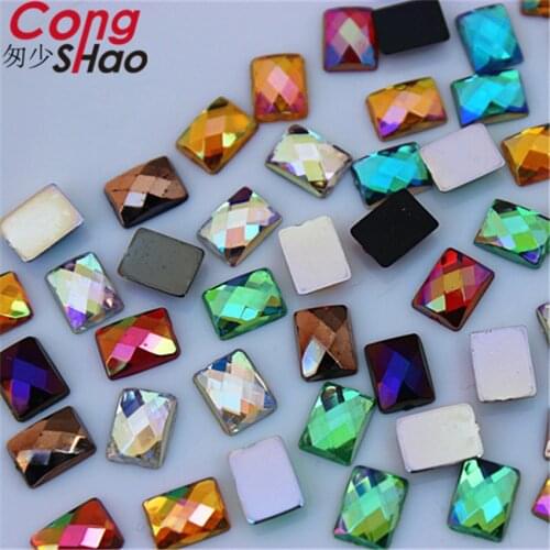 Cong Shao 300pcs 6*8mm AB colorful Rectangle flatback stones and crystals Acrylic Rhinestone trim DIY phone applique CS465
