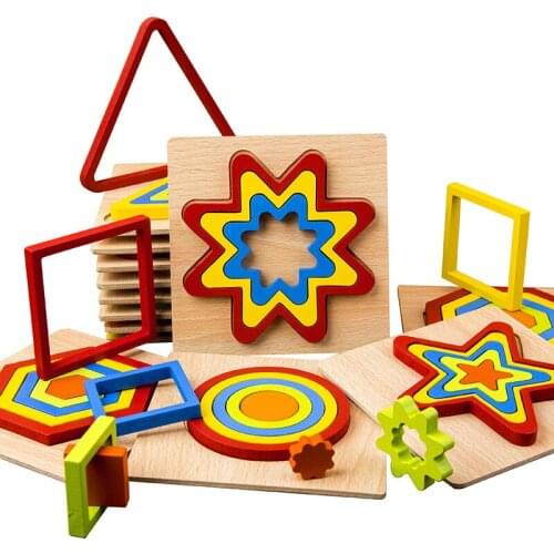 Wooden Products Geometric Hand Grasping Board Puzzle Puzzle Thickening Young Children Baby Educational Toys 1-2-3 Years Old P163