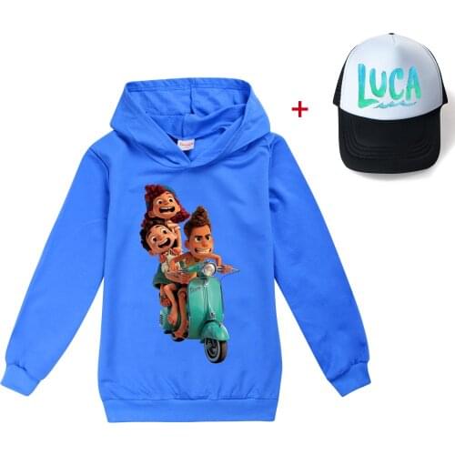 Cartoon Hot Luca Long Sleeve T Shirts Baby Girls Boys Clothes Kids Clothes Sweatshirt Children Hoodies 2-15 Years Old + Sun Hat