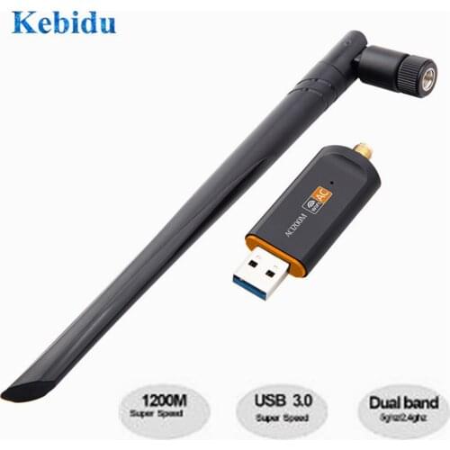 KEBIDU 1200Mbps Wireless WiFi USB Adapter Dual Band 2.4/5Ghz with Aerial 802.11AC Network Card High Speed USB3.0 Receiver