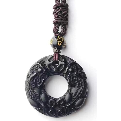 Natural obsidian pendant mascot crystal necklace mens and womens necklace Fine jewelry