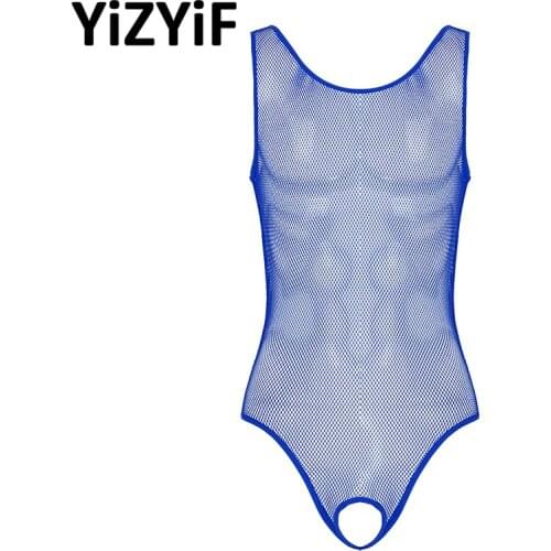 Mens Sissy Lingerie Erotic One-piece Hollow Out Fishnet Bodysuit Lingerie Sexy Open Crotch Leotard Bodysuit Men Sexy Sleepwear