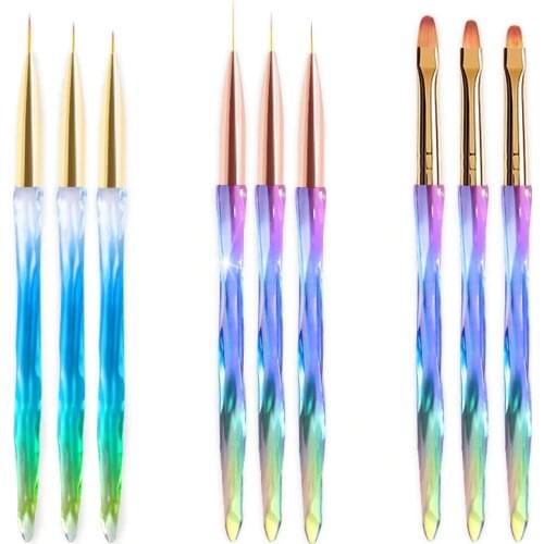 Nail Art Brush Set Gradient Line Painting Dotting Pen Kit Acrylic Handle Gel Polish Crystal Brushes Salon Nails Manicure Tools