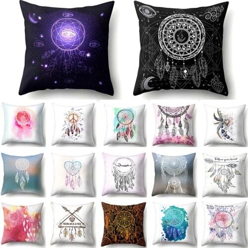 Boho Indain Feather Dreamcatcher Decoration Polyester Pillow 45*45cm Cushion Cover Sofa Car Cushions Home Decor Pillowcase 40595
