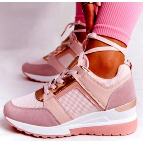 2021 New Womens Sneakers Breathable Lace-Up Vulcanized Shoes Women Casual Platform Sports Wedges Shoes Ladies Female Footwear