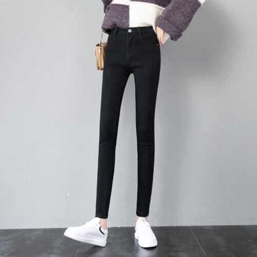 2021 New Winter Plus Velvet Thick High Waist Skinny Plus Size 40 Ankle Length Basic Slim Black Black Gray Pencil Denim Pants