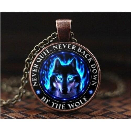 New Fashion Wolf Art Glass Cabochon Necklace Retro Pendants Handmade Jewelry Inspirational Gifts