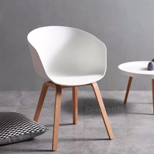 Popular Fashion Modern Design Plastic Seat Solid Wooden Leg Dining Arm Chair Living Room Furniture Classic computer Chair 1PC