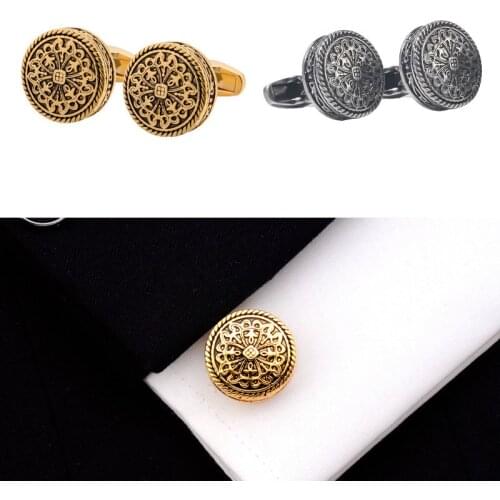 Carved Antique Gold Silver-color Greek Royal Pattern Cufflinks Banquet Suit Shirt French Cuff Links High-end Mens Jewelry Gifts