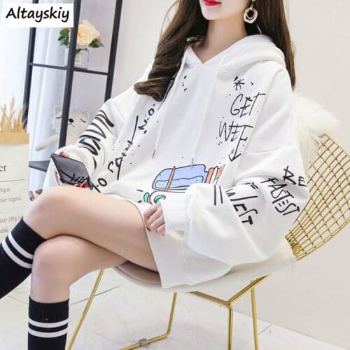 With Hat Hoodies Ins Cartoon Chic BF Style Spring Fall All-match Ladies Hoodie Loose Leisure Basic Harajuku Womens Sweatshirt