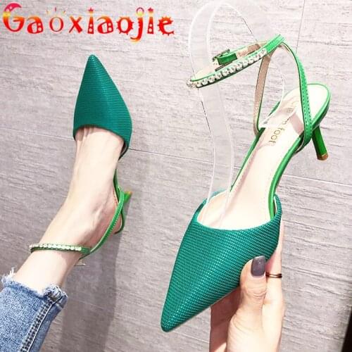 Sandals For Girls Summer New Ventilate Mesh Cloth Pointed Toe Thin Heel Women Shoes Sweet Rhinestone Buckle Strap High Heels