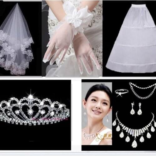Wedding Accessories with Veil Skirt Support Gloves Crown Necklace Earrings Ring Bracelet Value-for-money Set of Eight A262