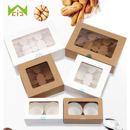 WCIC 2/4/6 Holes Egg Tart Packing Box Cupcake Muffin Boxes Kraft Paper for Takeaway Gift Packaging Tools Bakeware