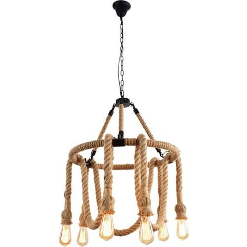 Vintage Retro Loft Hemp Rope Iron Chain Pendant Light with E27 Edison Bulbs for Bar Cafe Dining Room