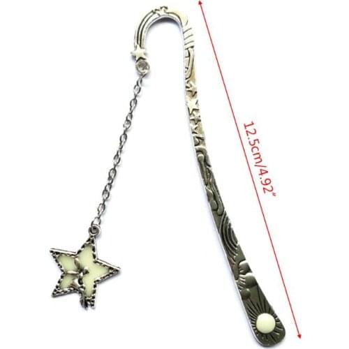 Retro Glow In The Dark Reading Bookmark Sun And Moon Stars And Luminous Flying Man Long Chain Hairpin Luminous Beautiful And