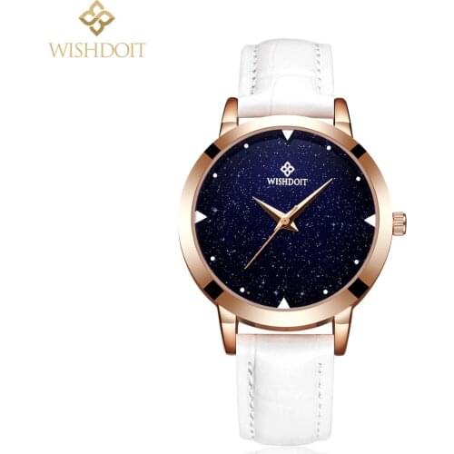 WISHDOIT Star Sky Girl Wristwatch Luxury Fashion Quartz Clock Small Dial Waterproof Rose Gold Leather Ladies Watches Reloj Mujer