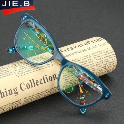 JIE.B Brand New Acetate Multi-Focal Progressive Reading Glasses Women Diopter glasses Presbyopic Eyeglasses gafas de lectura