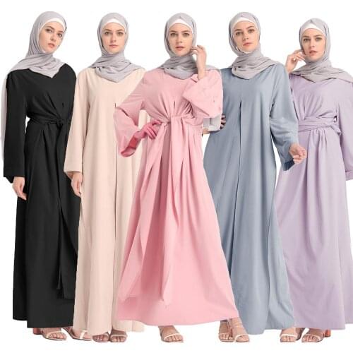 Dubai Abaya Muslim Women Full Dress Open Cardigan Kimono Long Robe Gown Loose Middle East Ramadan Islamic Bandage Jilbab Caftan