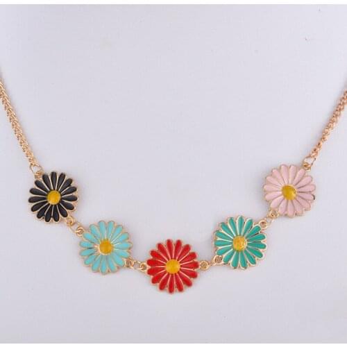 Handmade Lacquer Enamel daisy flower necklace gold color link chain necklace jewelry choker women fashion costume jewellery