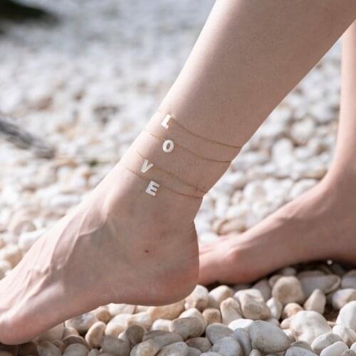 ZMZY Pearl Shell Beads A-Z Initial Letter Anklets For Women Stainless Steel Anklet Foot Chain Beach Accessories Boho Jewelry