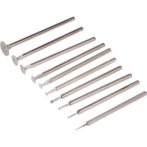 10Pcs Diamond Mounted Point Grinding Head Stone Jade Carving Polishing Engraving Tools 0.5-8mm Ultra-Thin T Head Grinding Bit