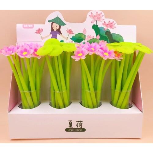 48pcs/pack Creative stationery Korean gel pen lotus full silicone plant flower water ink pen sign pen office school supplies