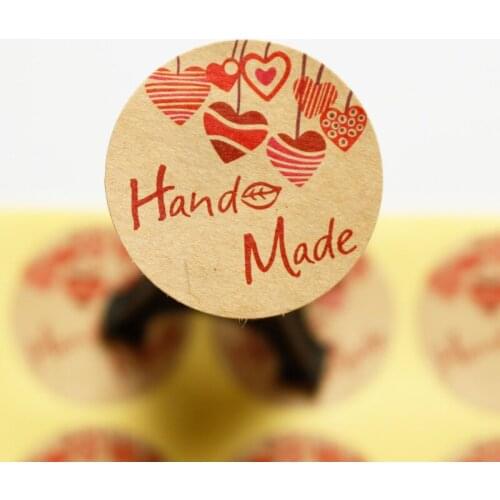 600pcs Vintage Handmade Kraft Paper Stickers Red Heart Adhesive Seal Labels Sticker DIY Candy Cake Bakery Packaging Gift Sticker