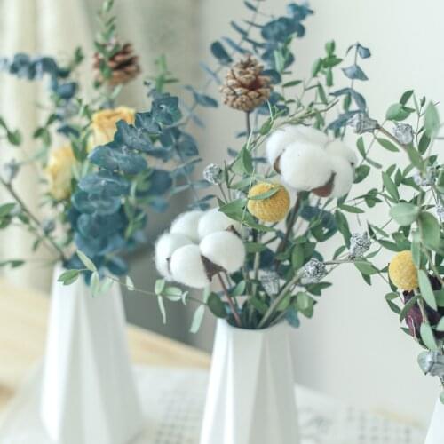 Immortal Pink Red Rose Cotton Pine Eucalyptus Leaf Bouquet Preserved Dried Floral Arrangement Home Office Wedding Art Decoration