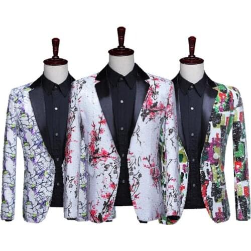 Blazer men Colorful printing turn sequins suits designs stage costumes for singers jacket mens clothes dance star style dress