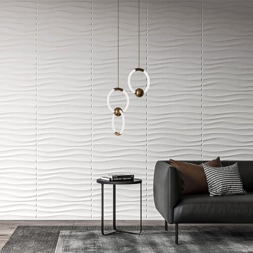 50x50cm White Plastic Decorative 3D Wall Panels Wave Wall Design for Living Room Bedroom TV Background Pack of 12 Tiles