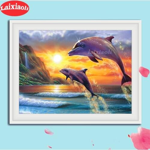 DIY Diamond Embroidery dolphin Sunset seascape Handmade Diamond Painting Needlework Mosaic Cross Stitch kits Home Decoration