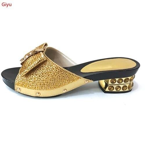 Doershow New Arrival African Pumps Shoes Summer Round Heels High Quality African Sandals Heels Pumps Gold Color shoesKI1-6